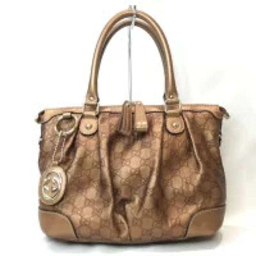 GUCCI Shoulder Bag Leather Bronze Tan Handbag